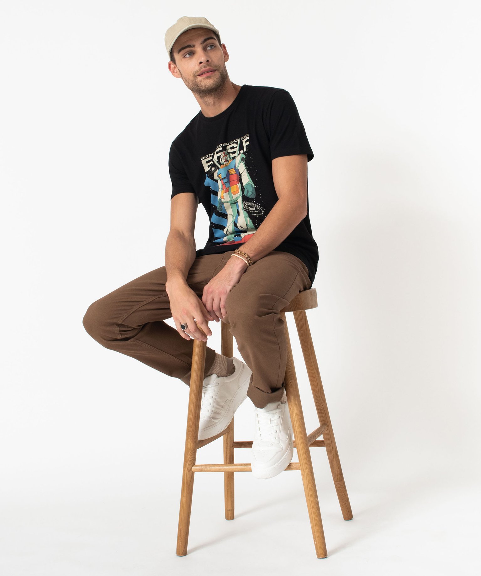 Tee-shirt manches courtes imprimé RX-78-2 Gundam homme - Mo... noir | GEMO