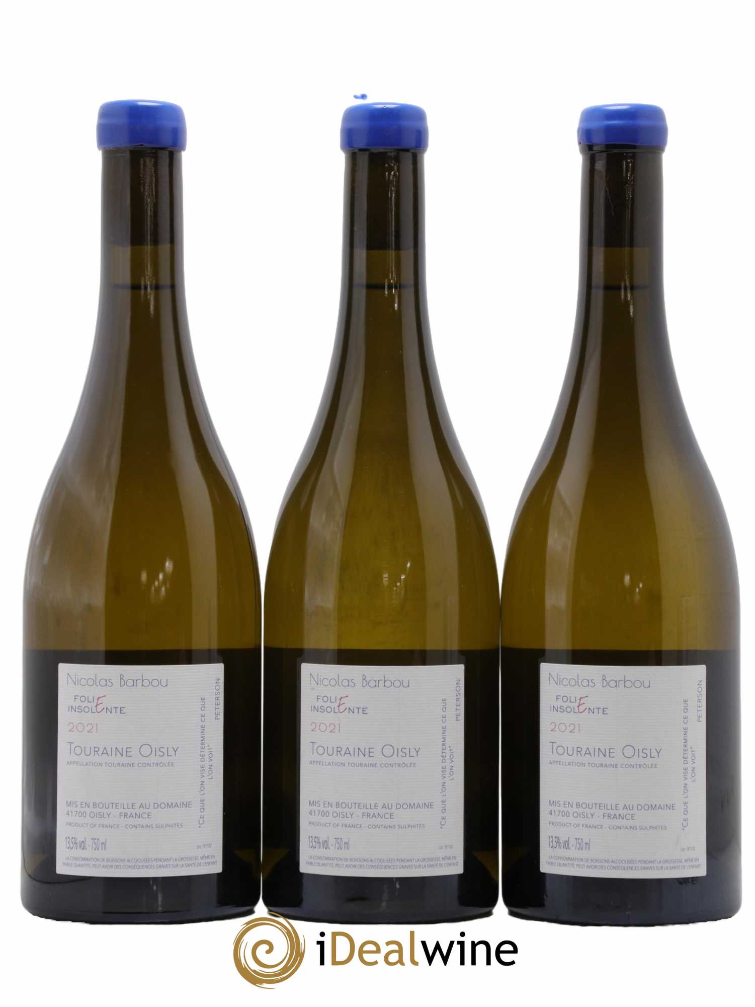 Touraine-Oisly Folie Insolente Nicolas Barbou  2021 - Lot de 3 Bouteilles