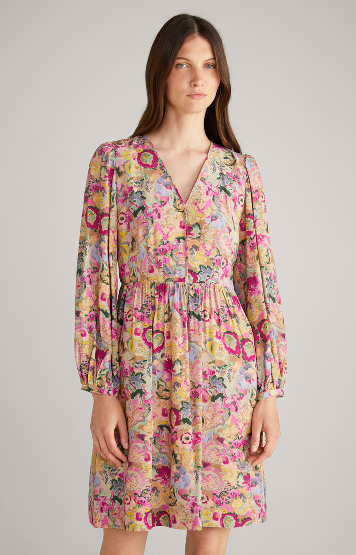 Midi-Kleid in Beige/Pink gemustert