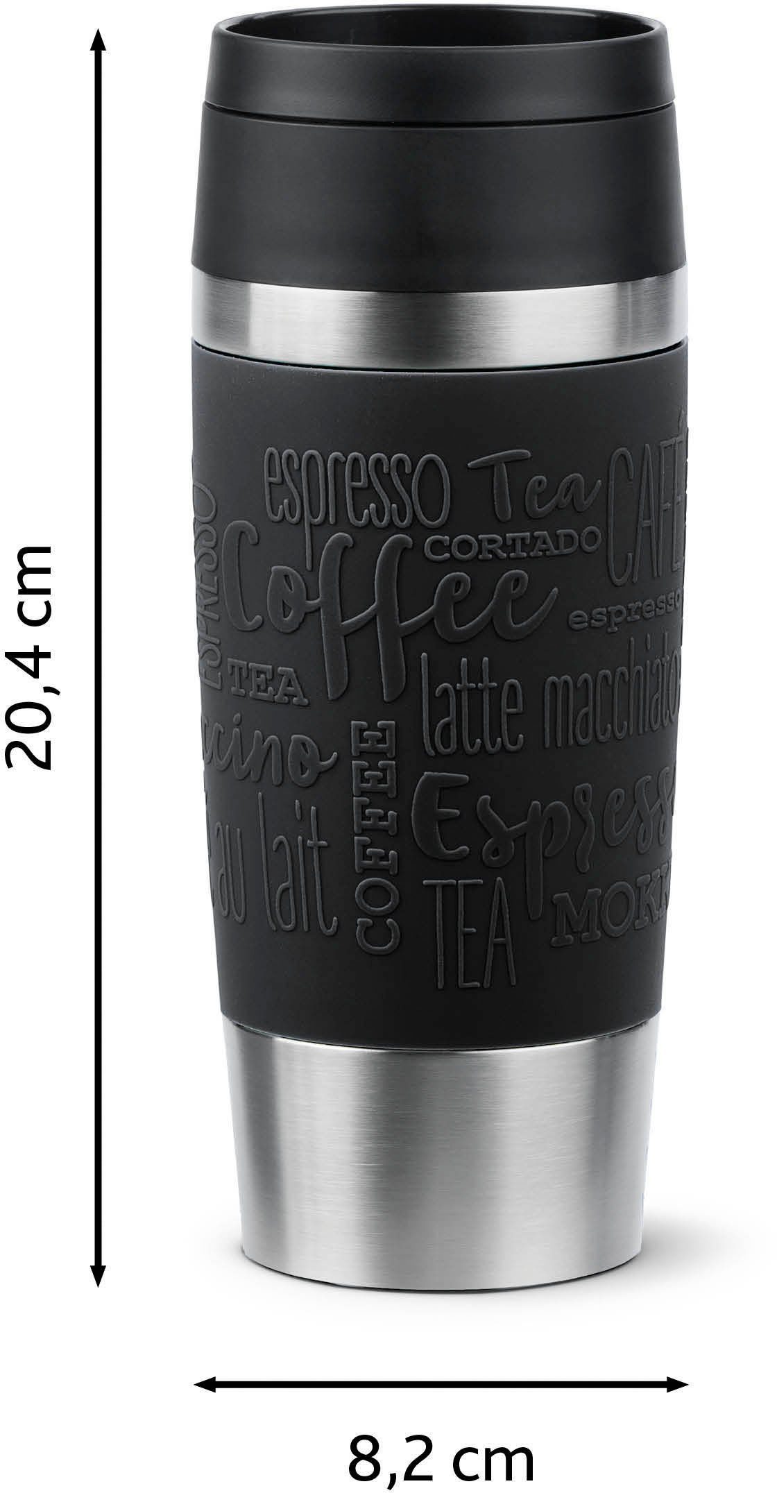Emsa Thermobecher Travel Mug Classic, Edelstahl, Kunststoff, Silikon, 6h heiß, 12h kalt, 100% dicht, spülmaschinenfest, 360°-Trinköffnung