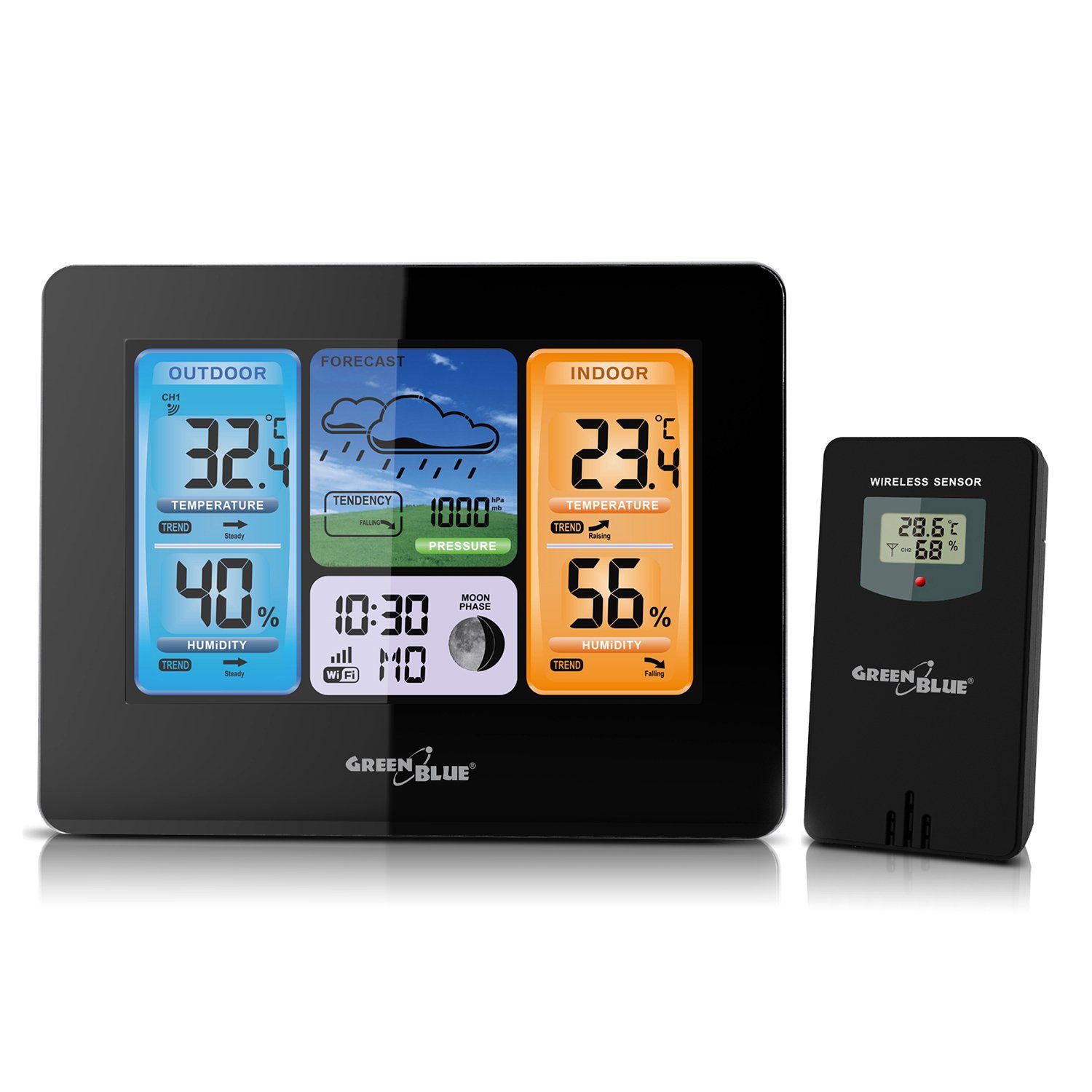 GreenBlue GB522 Wetterstation (mit Außensensor, Wetterstation Innen- & Außentemperatur in °C oder °F)