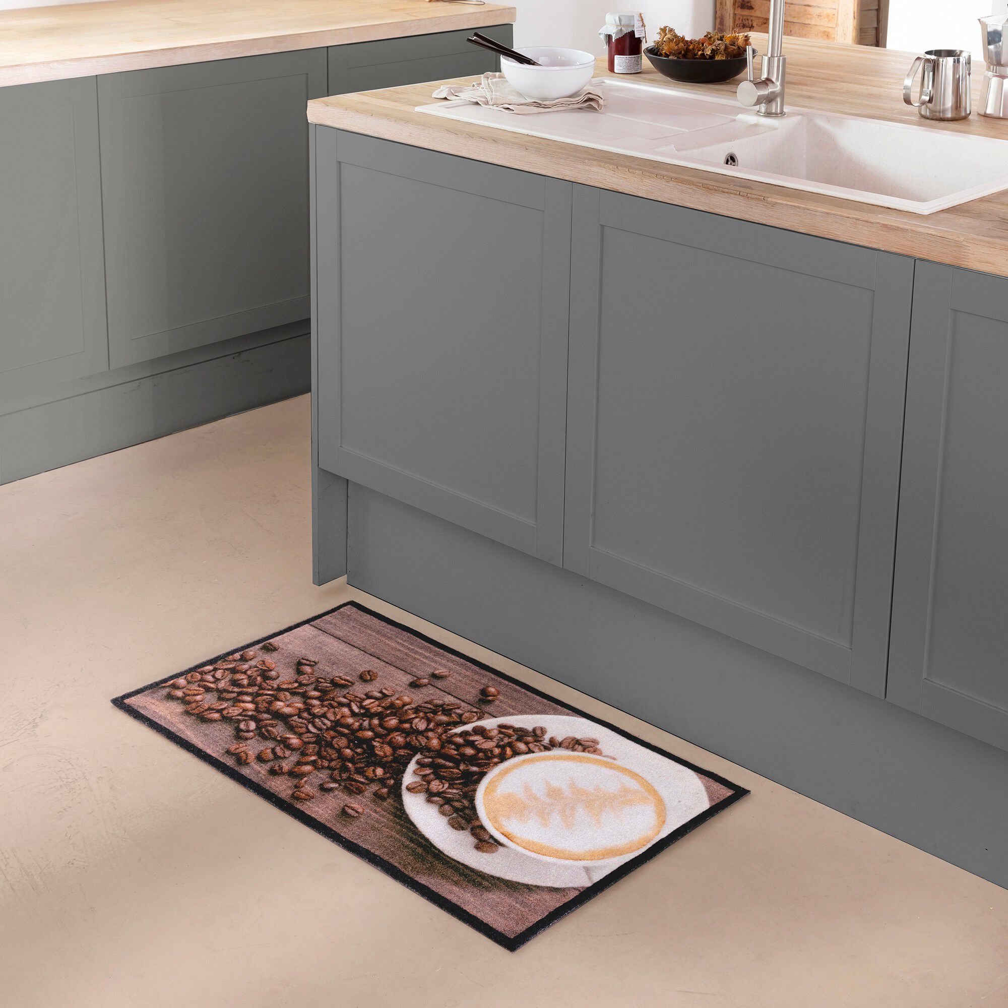 Tapis de cuisine velours motif café
