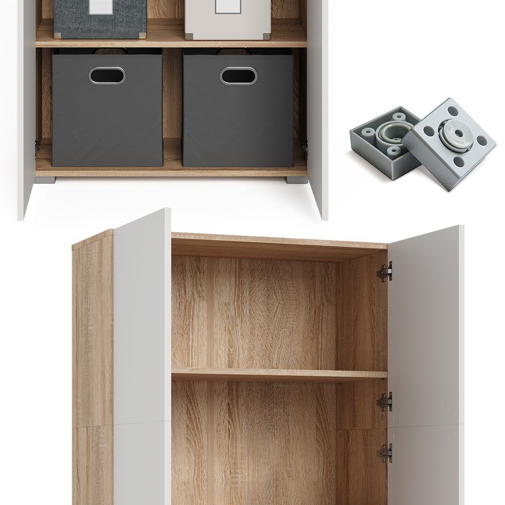 Vicco Aktenschrank Mehrzweckschrank Büroschrank FRANK Weiß / Sonoma
