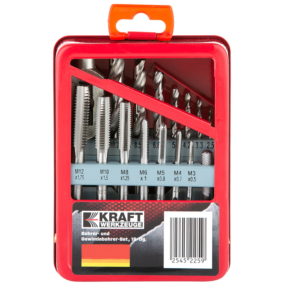 Kraft Werkzeuge Bohrer- und Gewindebohrerset 15tlg.