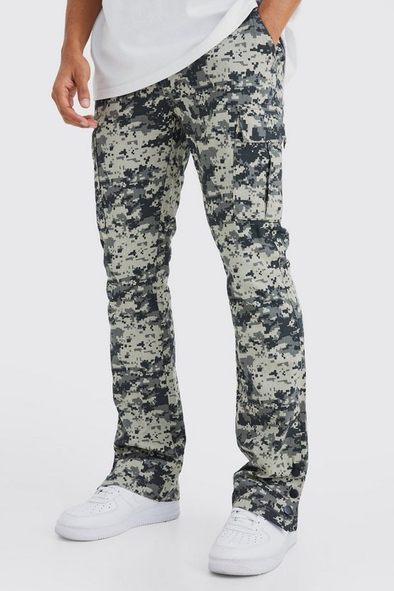 Slim-Fit Camouflage Cargohose mit Druckknöpfen