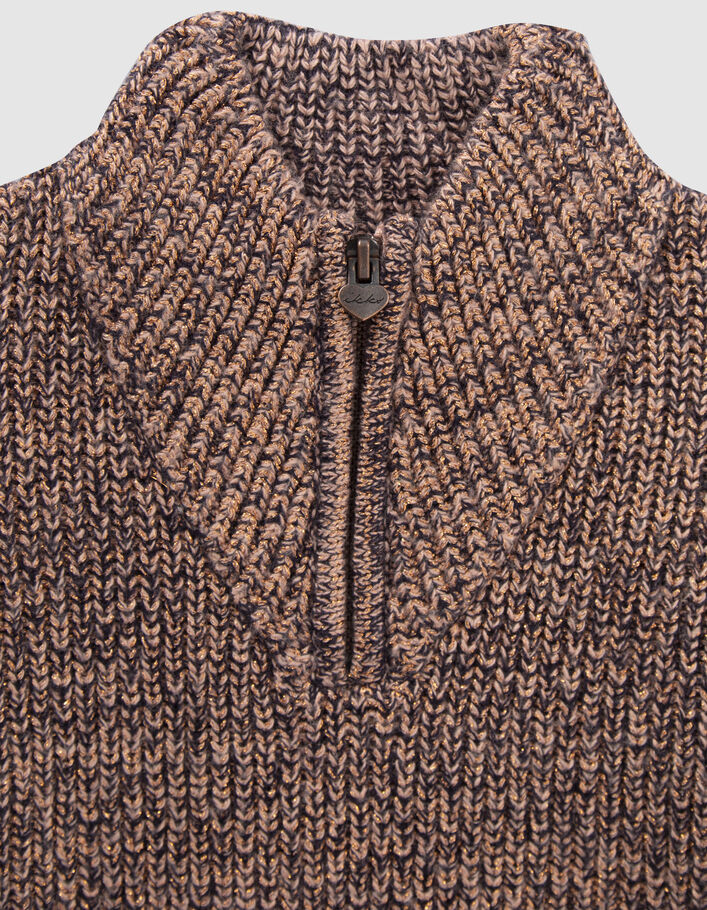 Pull rose cuivré tricot lurex col camionneur fille