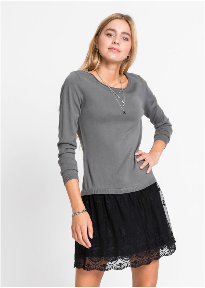 Strickkleid mit Spitzenrock