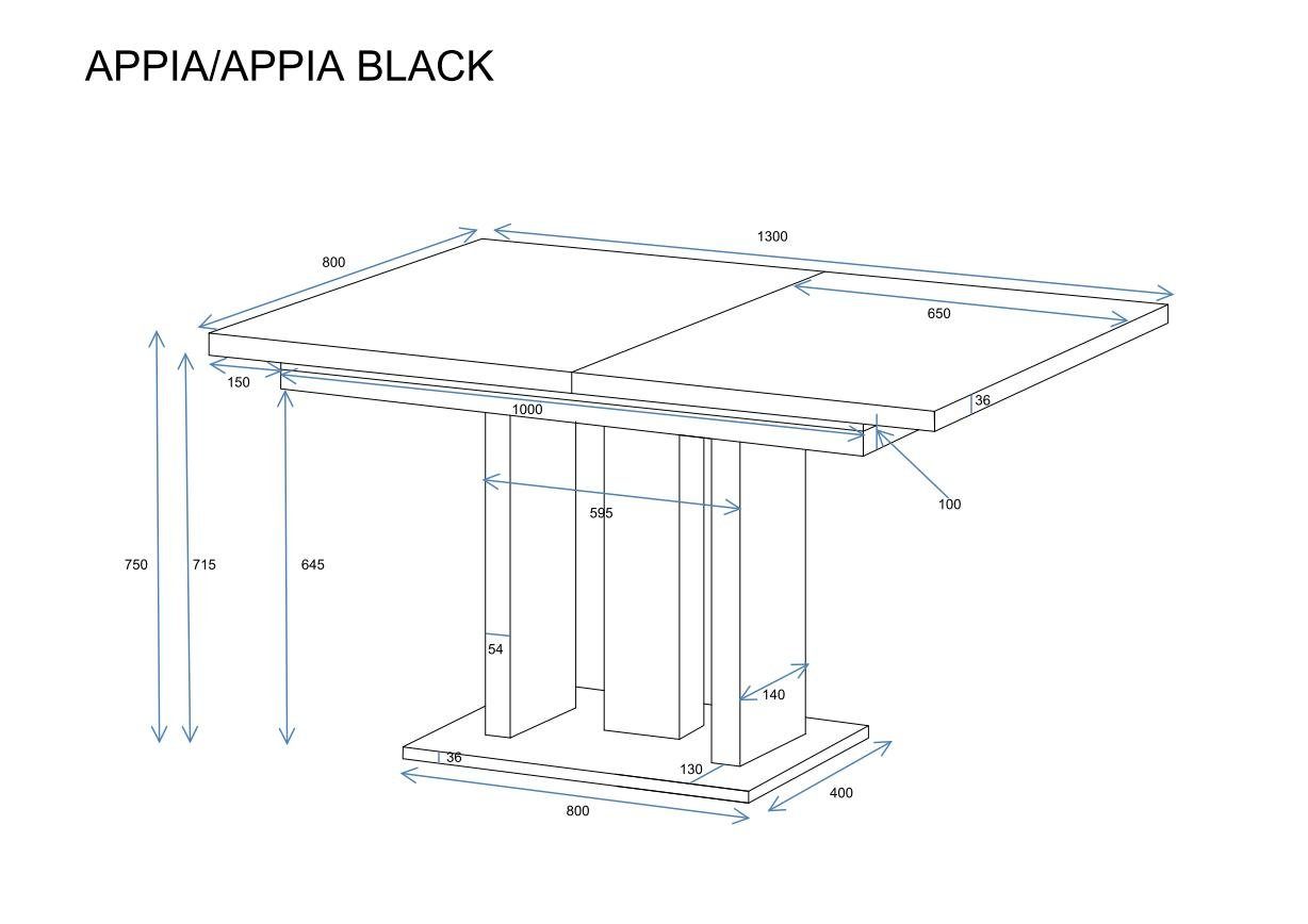 Endo-Moebel Esstisch Esstisch Appia ausziehbar 130 / 210cm Tischbeine Schwarz Matt