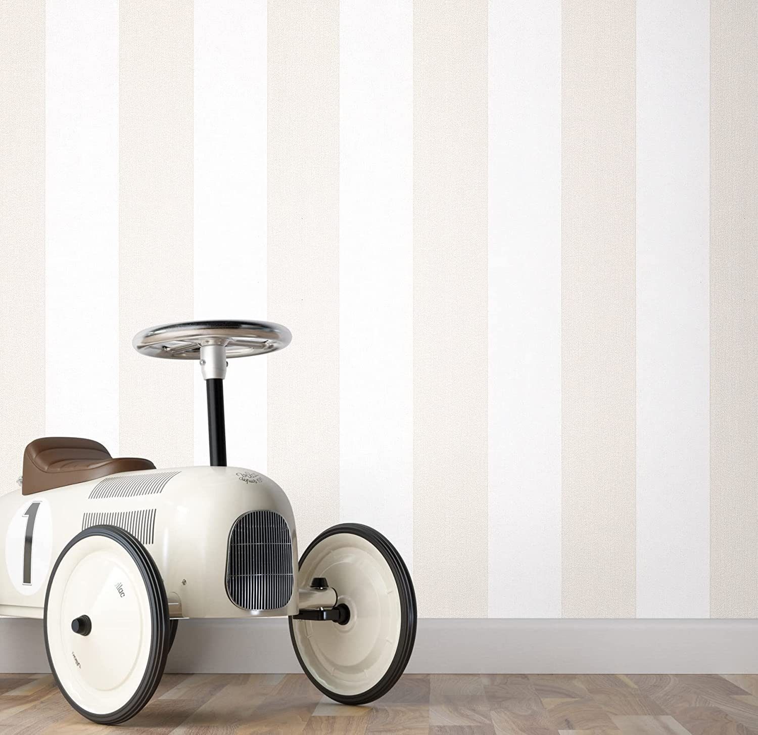 Newroom Vliestapete, Beige Tapete Landhaus Streifen - Streifentapete Weiß Modern Linien für Wohnzimmer Schlafzimmer Flur