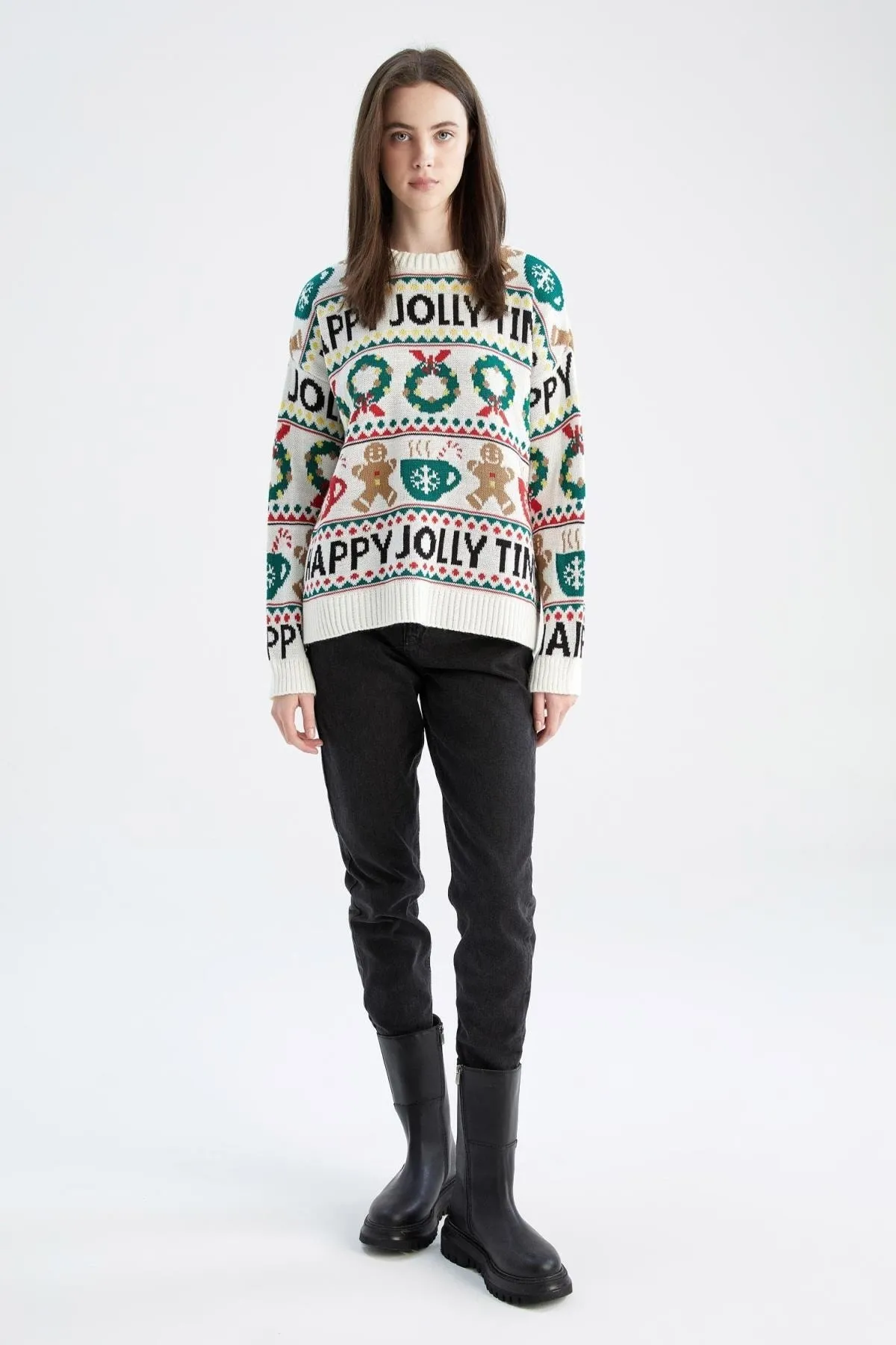DeFacto  Schulterfreier Pullover mit Silvestermotiv