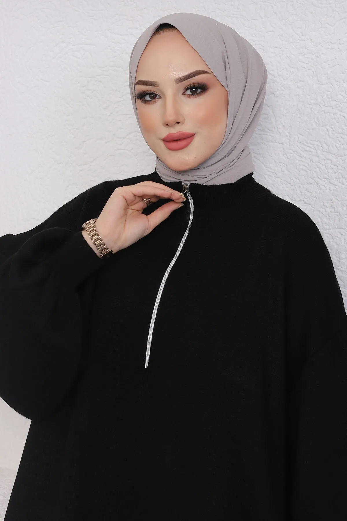 InStyle  Sara Stricktunika mit Reißverschluss – Schwarz