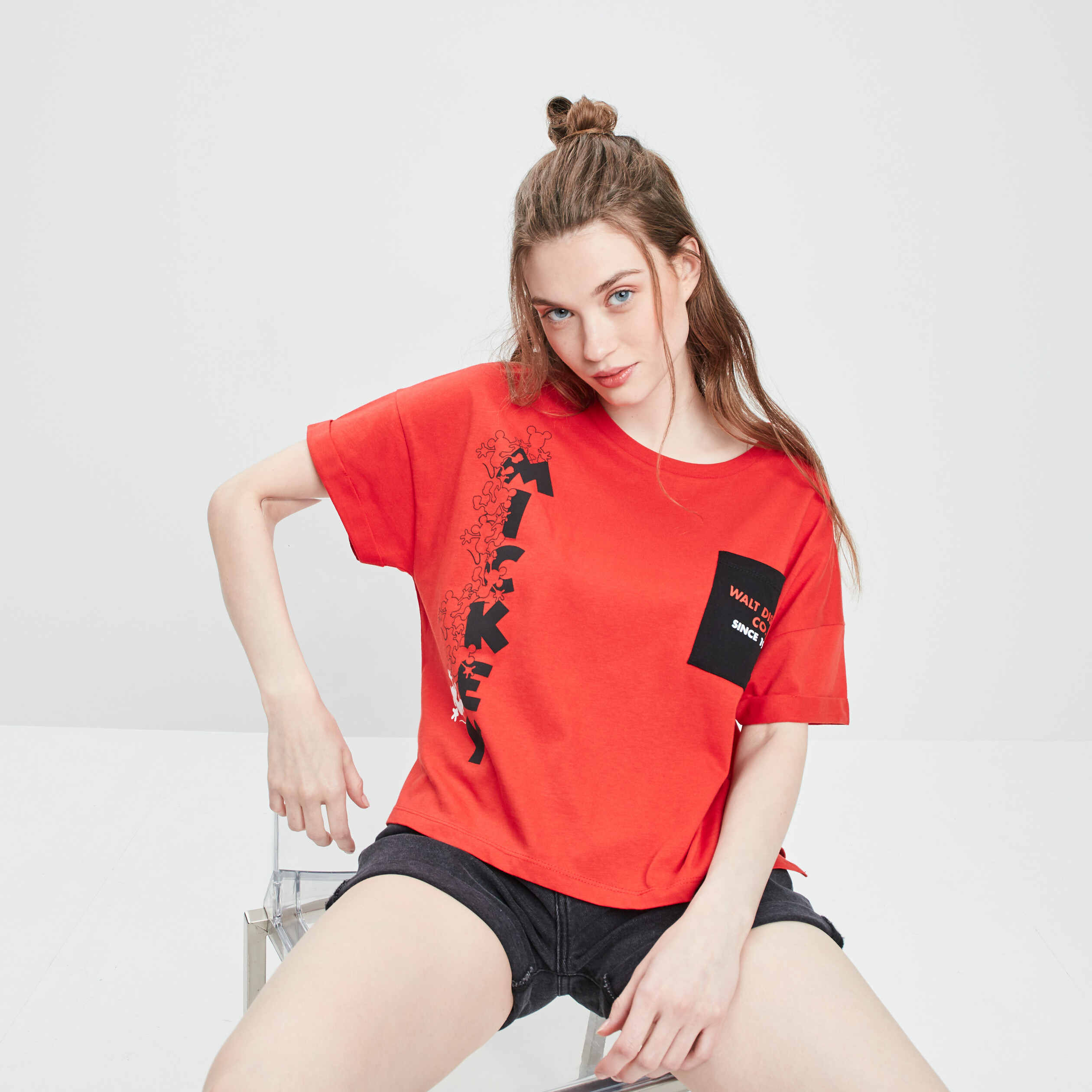 T-shirt manches courtes Mickey rouge femme | La Halle