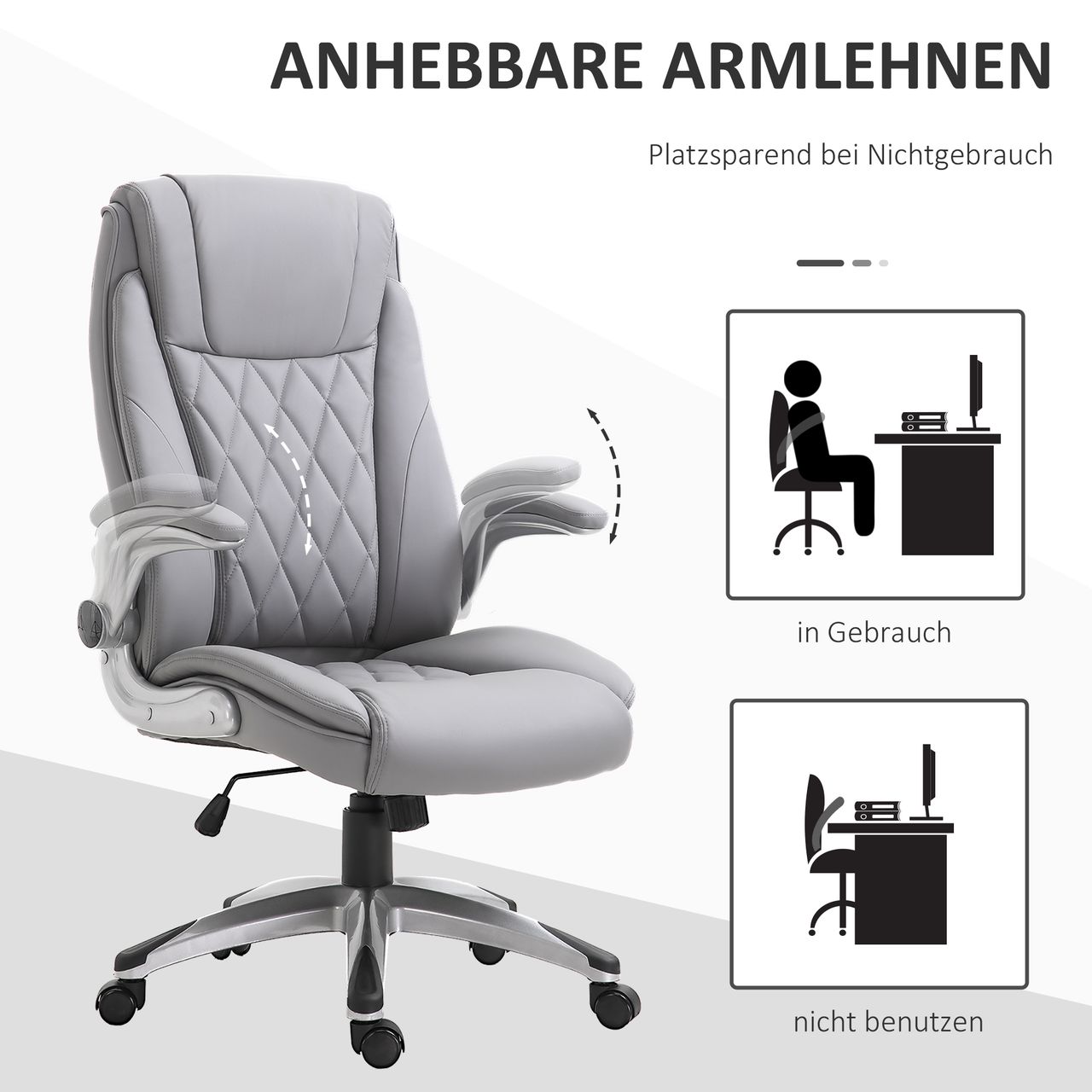 HOMCOM Vinsetto Bürostuhl mit Wippfunktion höhenverstellbar Kunstleder Grau 69,5 x 76 x 113–121 cm