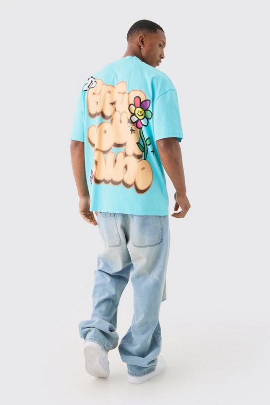 Zerrissenes Oversize T-Shirt mit Blumen-Print