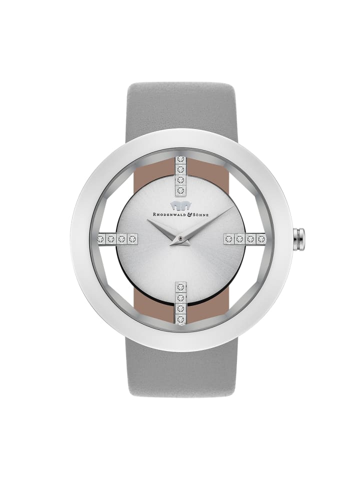 Rhodenwald & Söhne Damen Quarzuhr silber Echtleder grau in grau günstig kaufen 18 cm