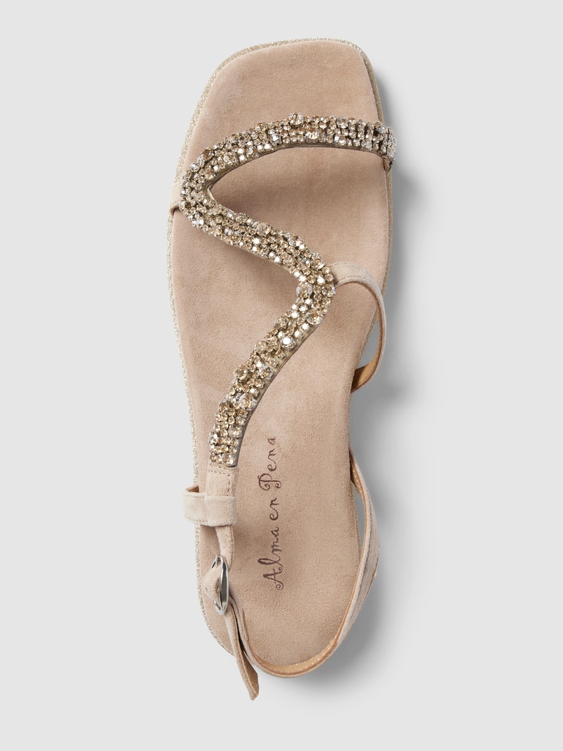 Sandalen mit Strasssteinbesatz in beige