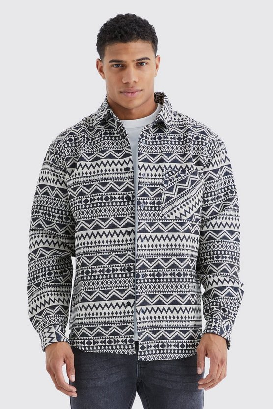 Langärmliges Oversize Jacquard Overshirt