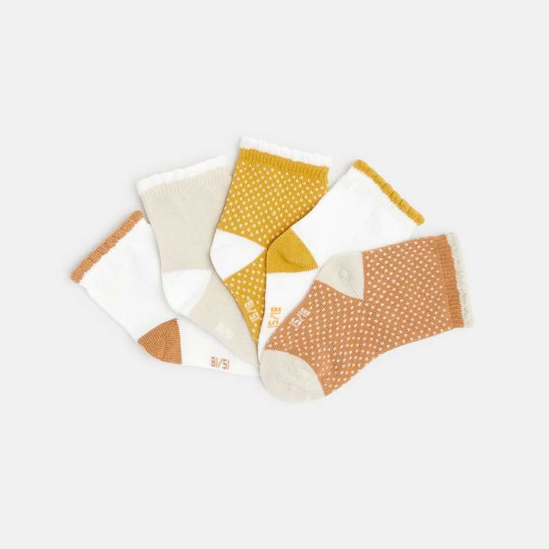 Chaussettes festonnées (lots de 5) jaunes bébé fille