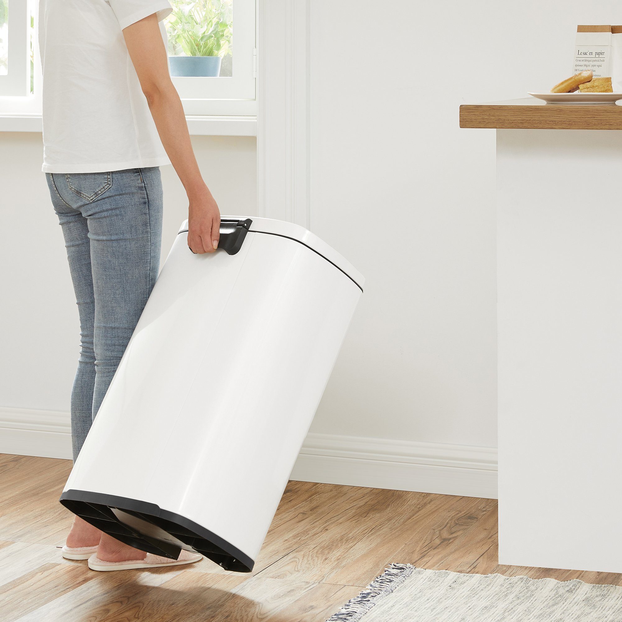 SONGMICS Mülleimer Abfalleimer, 50 L, luftdicht, Küche, silbern,Weiß