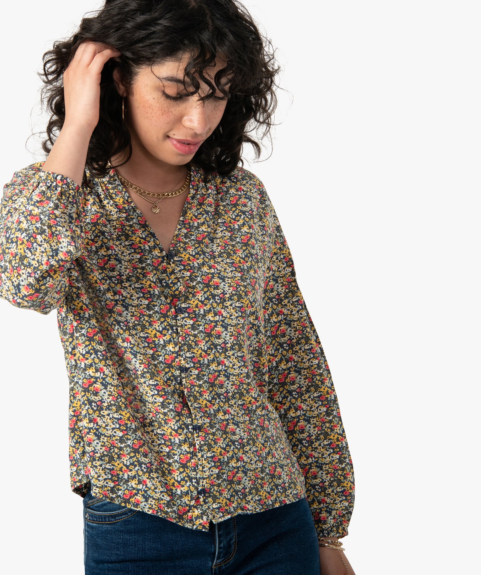 Blouse femme à manches longues à motifs fleuris imprime | GEMO