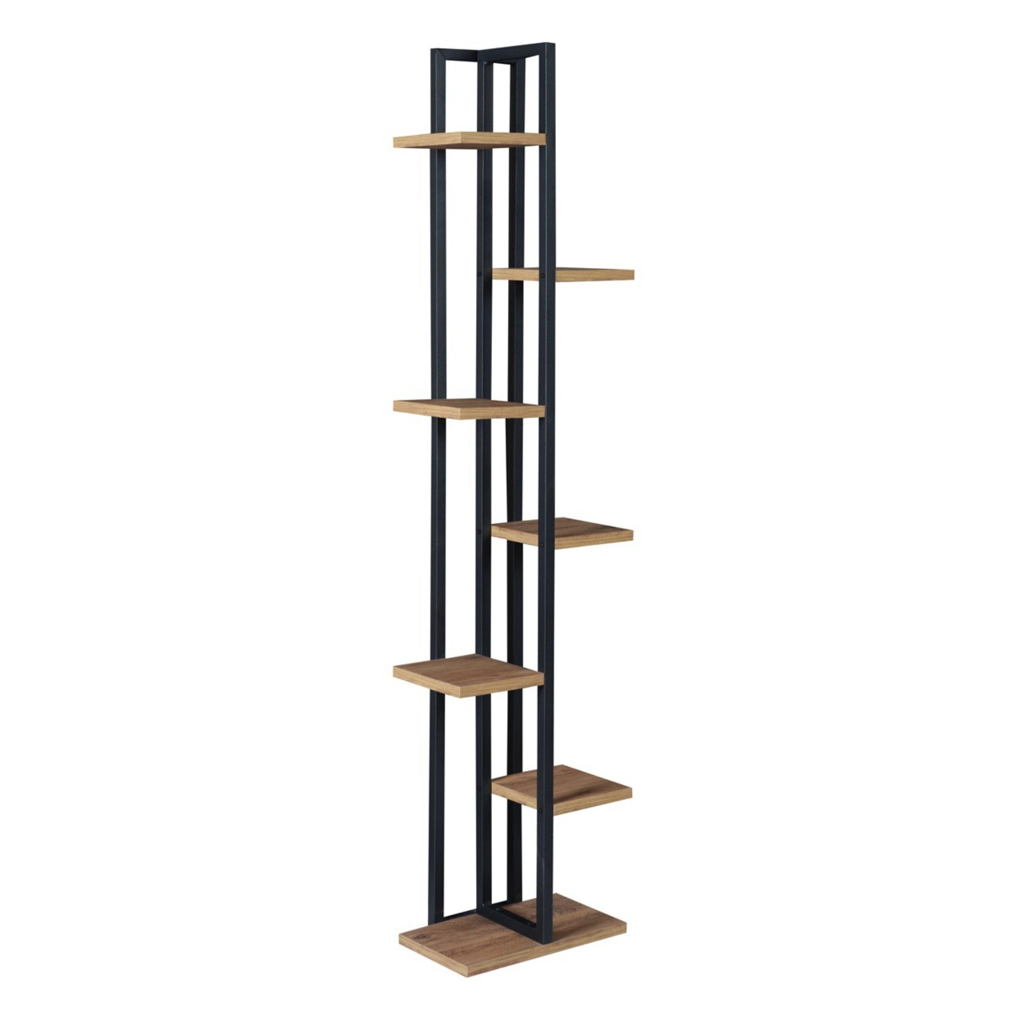 en.casa Blumenständer, Somero Pflanzenregal 150x34x21cm, Schwarz/Walnuss-Optik
