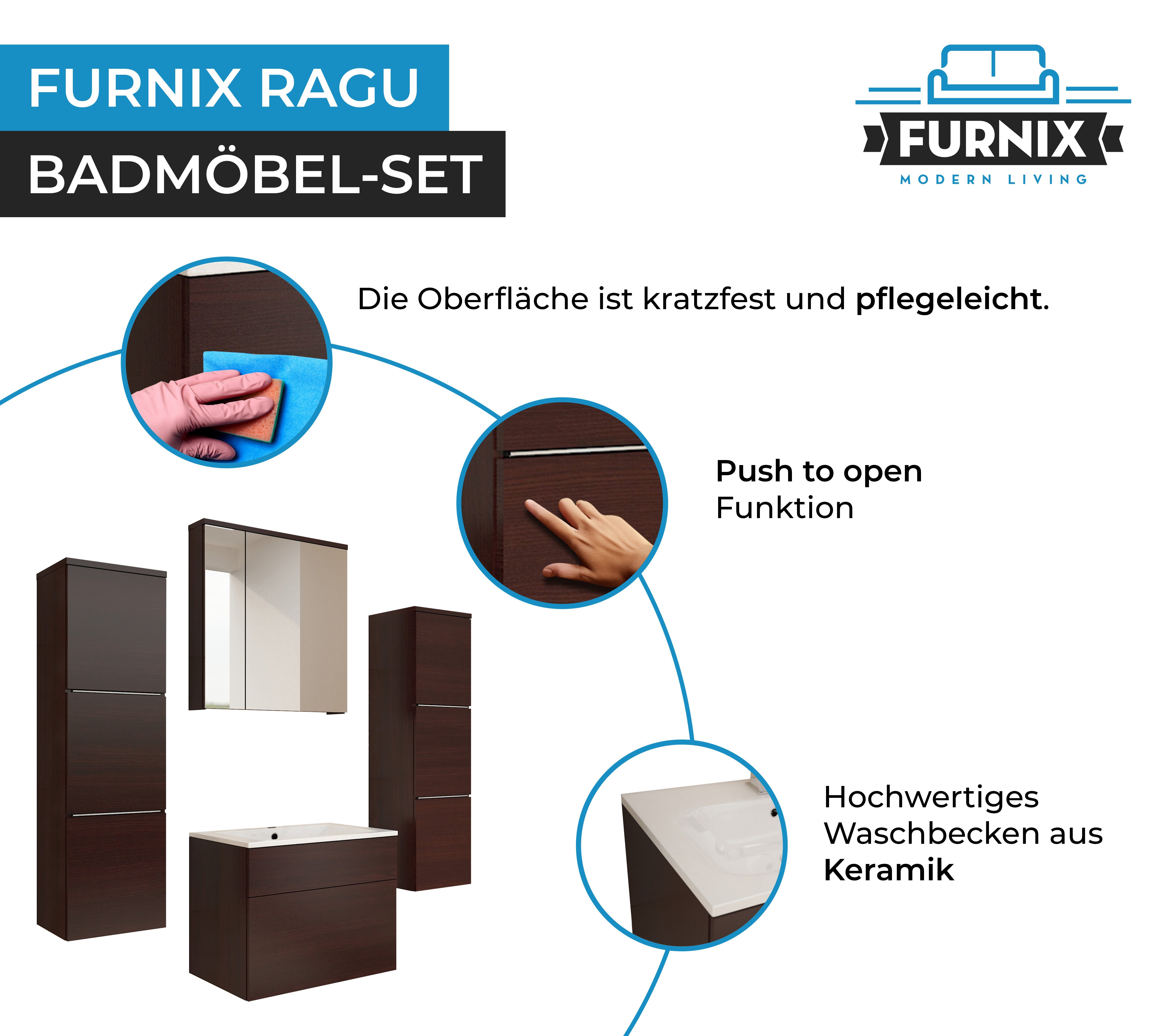 Furnix Badmöbel-Set RAGU 5-teilig, 4 Hängeschränke Push&Click + Waschbecken Auswahl, modern