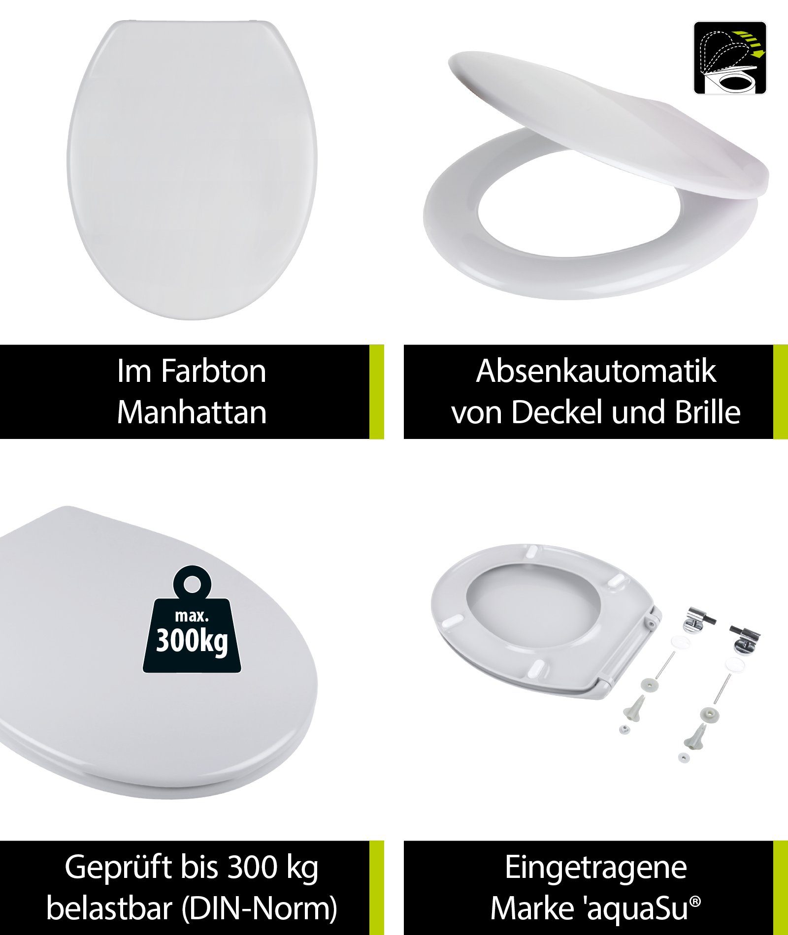 aquaSu WC-Sitz Siena, Manhatten-Grau, Duroplast, Kunststoff-Befestigung, 400497