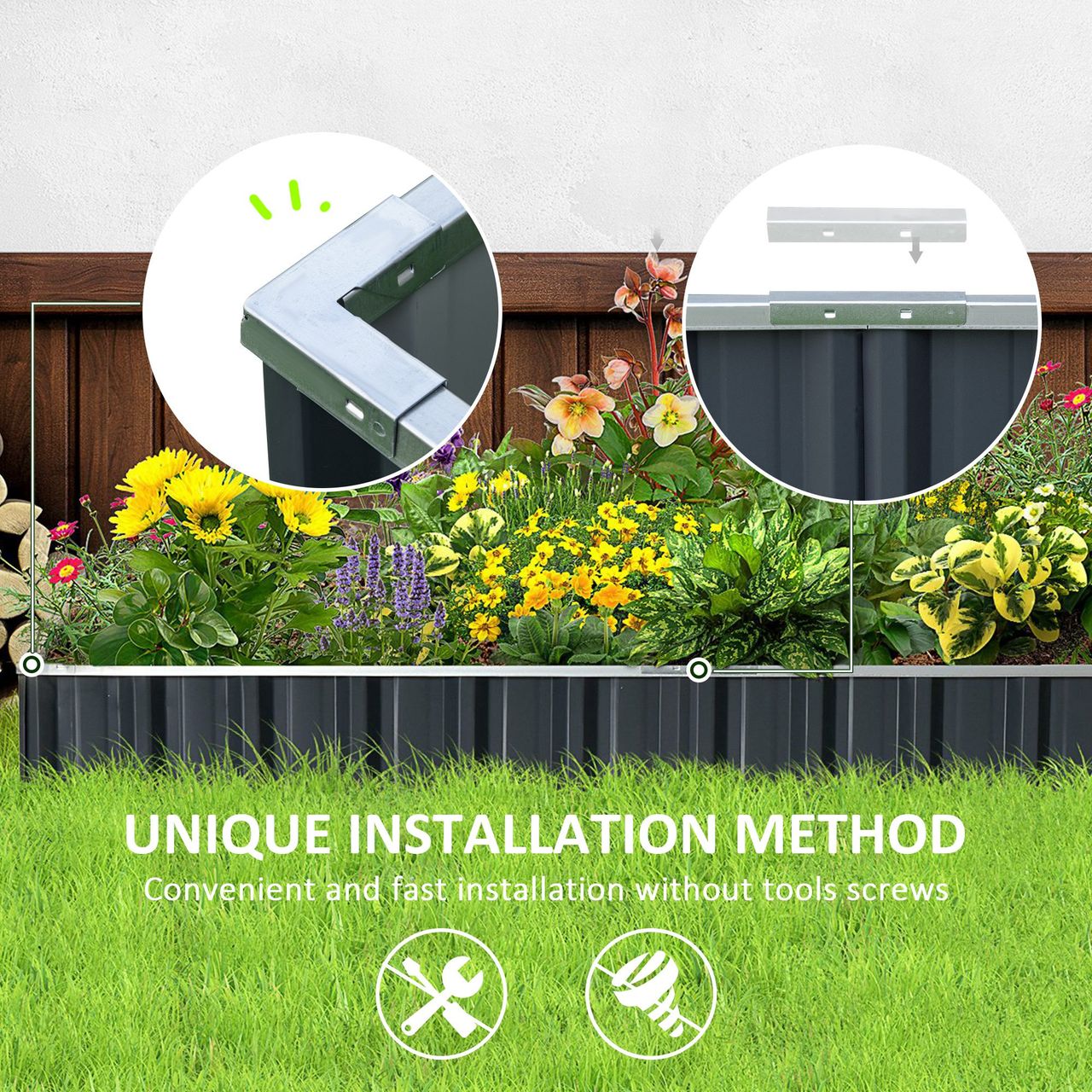 Outsunny Hochbeet DIY Gartenbeet mit T-Form-Pflanzenschilder Handschuhe Stahl