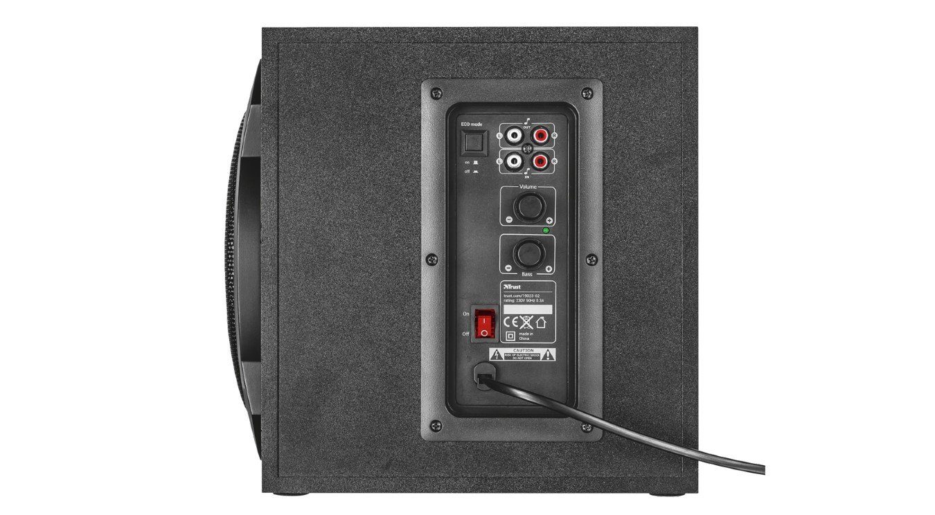 Trust GXT 628 Tytan schwarz 2.1 PC-Lautsprecher (60 W, Hölzerner Subwoofer, Kabelfernbedienung, Kompatibel mit Spielekonsolen)