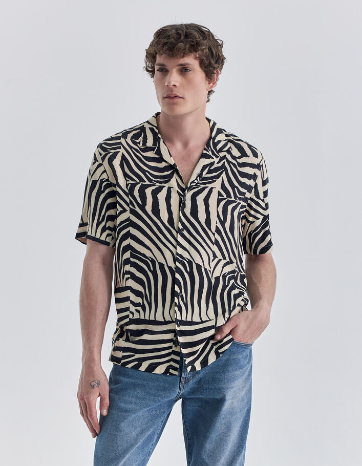 Chemise REGULAR noire LENZING™ ECOVERO™ motif zèbre Homme