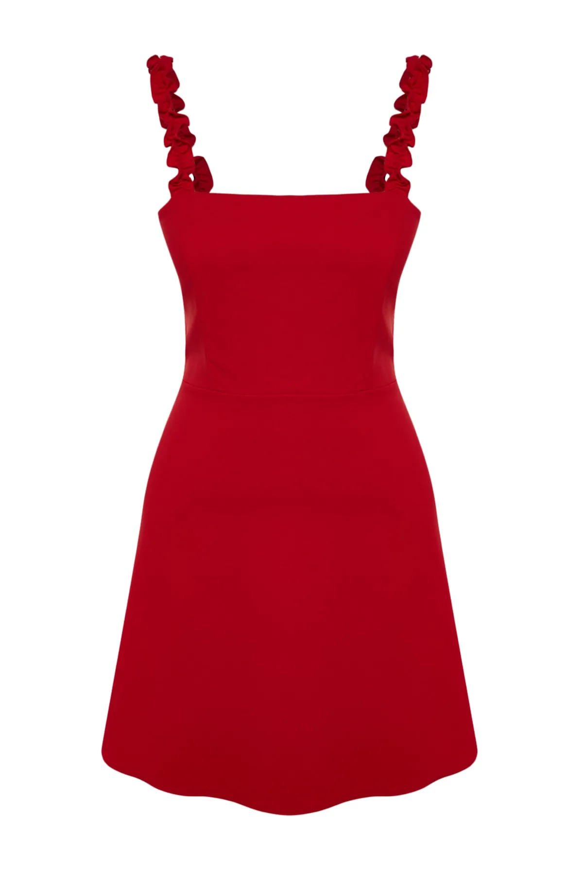Trendyol Collection  Rotes A-Linien-Minikleid mit quadratischem Kragen und Riemen und detailliertem Webmuster TWOSS22EL2175