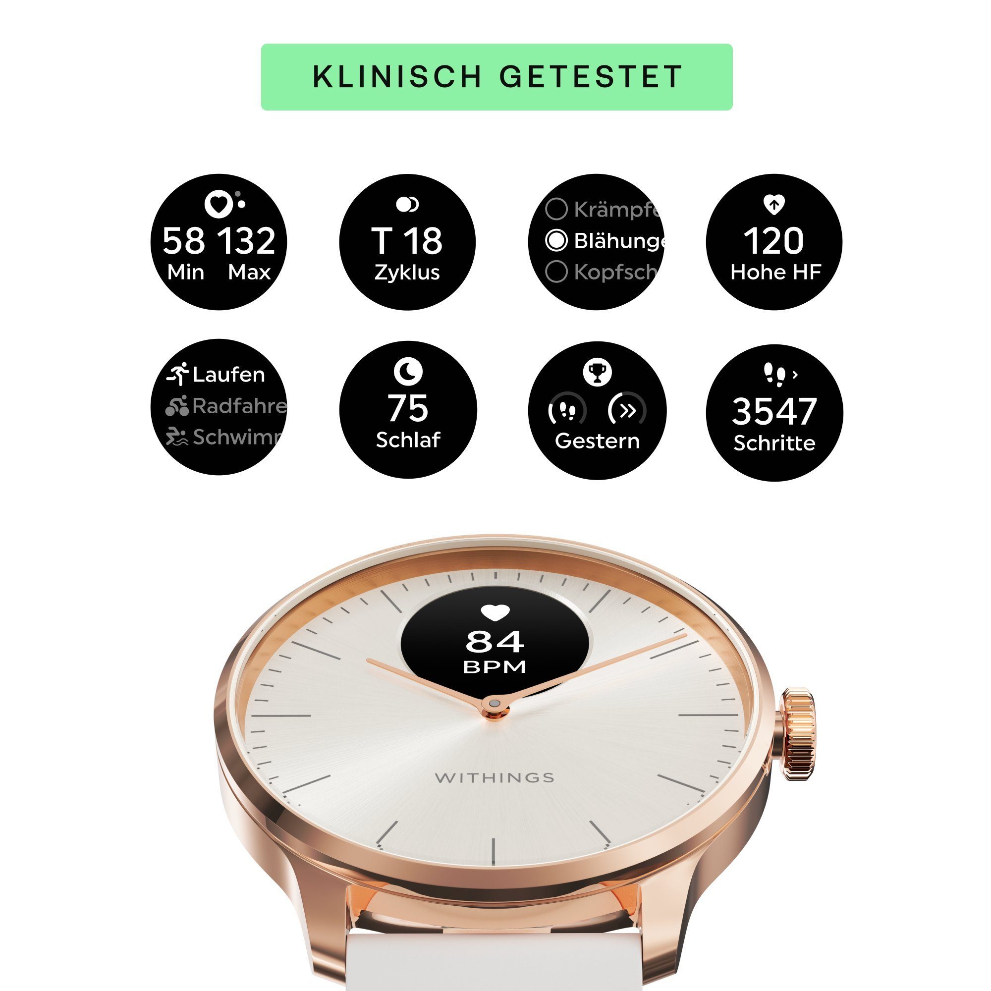 Withings HWA11 ScanWatch Light + Rose Gold Milanese Band Bundle Smartwatch (1,6 cm/0,63 Zoll) Spar-Set, mit Wechselarmband