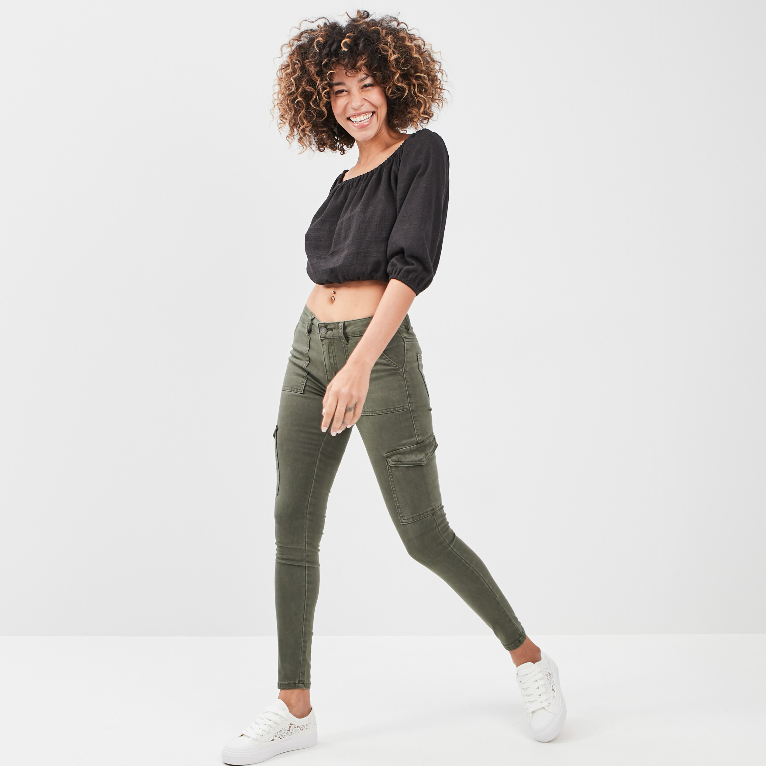 Pantalon cargo skinny vert kaki femme | La Halle