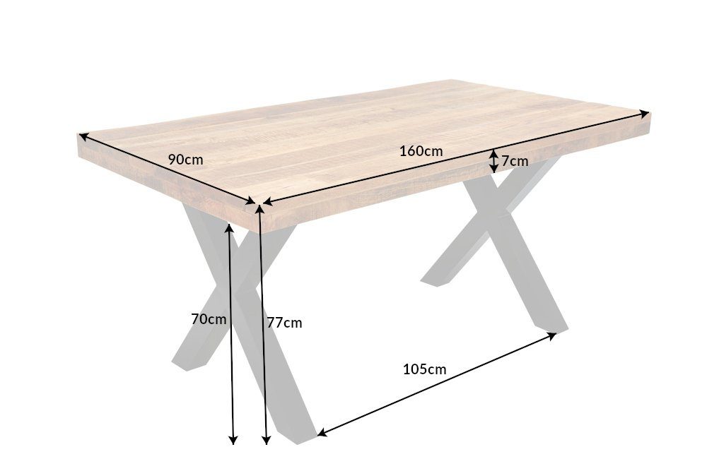 riess-ambiente Esstisch IRON CRAFT 160cm natur / schwarz (Einzelartikel, 1-St), Massivholz · Metall · X-Gestell · Mangoholz · Industrial