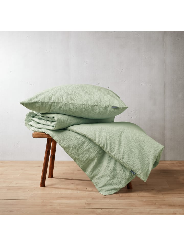 Schiesser Seersucker-Bettwäscheset Laura in Hellgrün günstig kaufen 135 x 200 cm