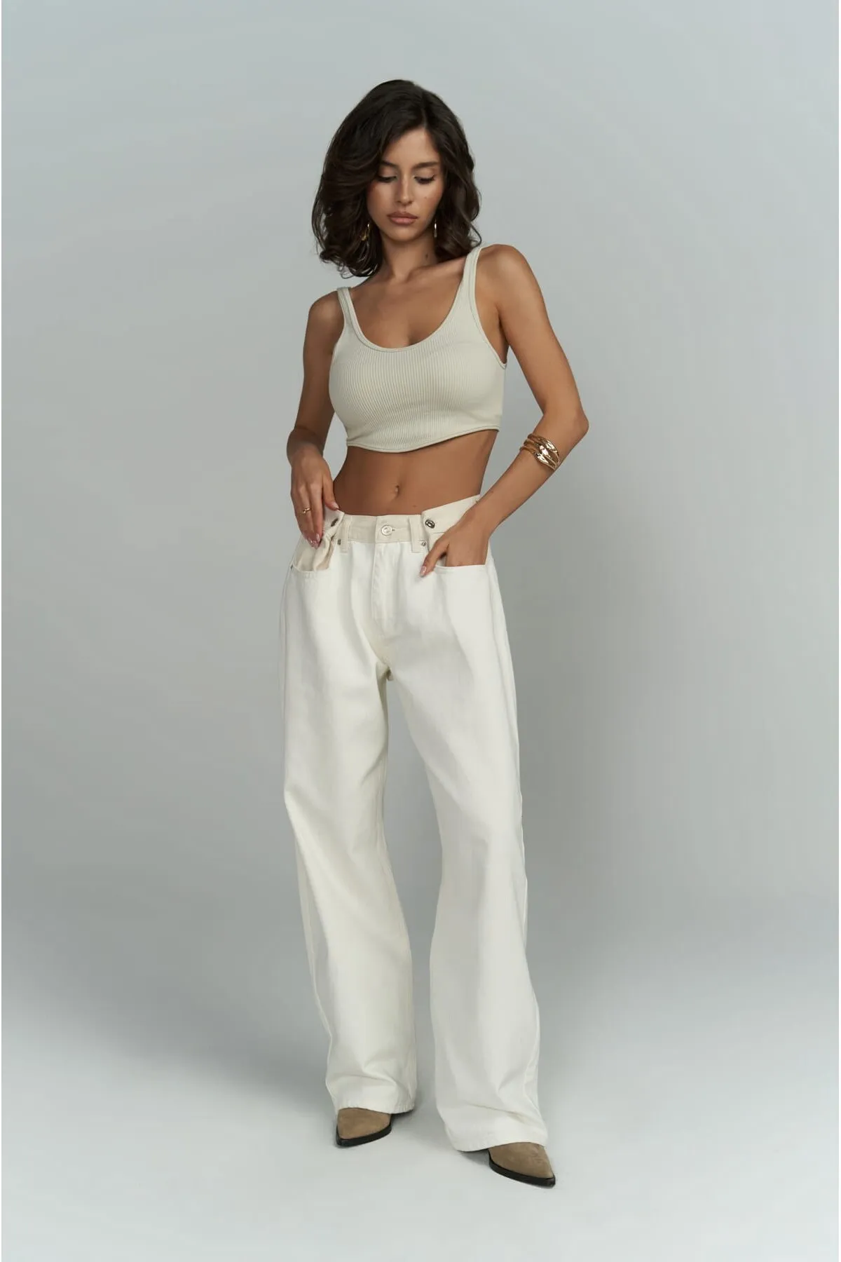 MAİ COLLECTİON  Einzigartige Jeanshose in Ecru/Beige