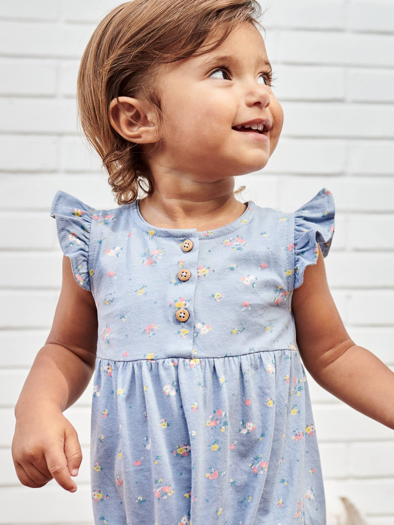 Combishort bébé manches volantées bleu pâle
