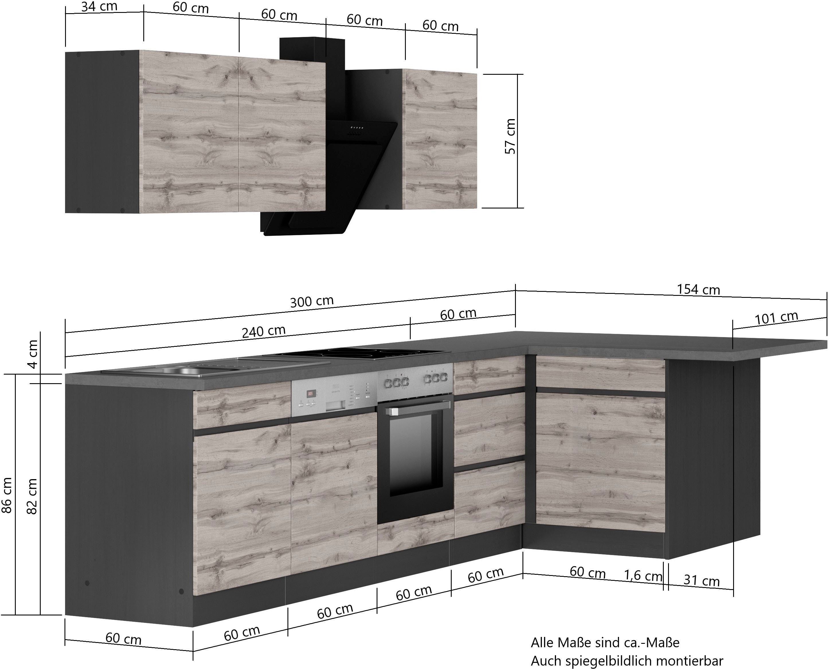 HELD MÖBEL Küche Riesa, Stellbreite 340x150 cm, wahlweise mit oder ohne E-Geräte