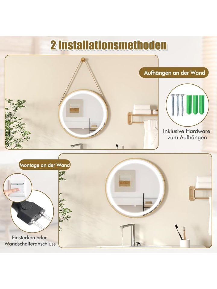 COSTWAY 60cm Badezimmerspiegel mit Anti-Beschlag-Funktion in Silber günstig kaufen onesize