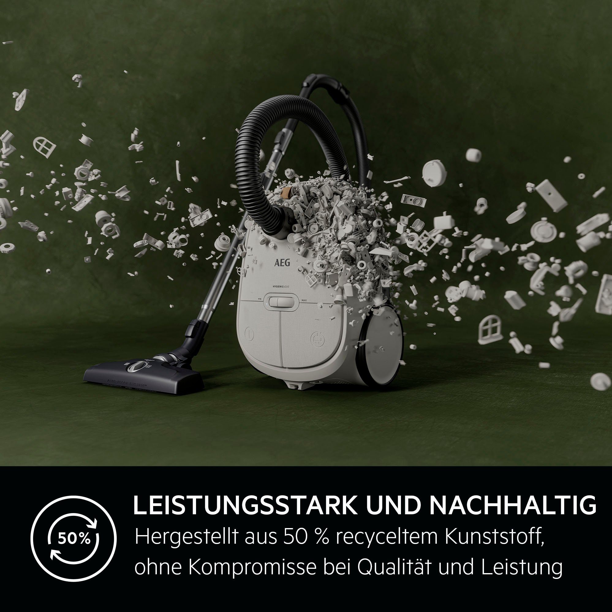 AEG Bodenstaubsauger HYGIENIC 6000 (AB61H6SW), 850 W, mit Beutel, hohe Saugleistung, inkl. Zusatzdüsen, 50 % Recyclingkunststoff