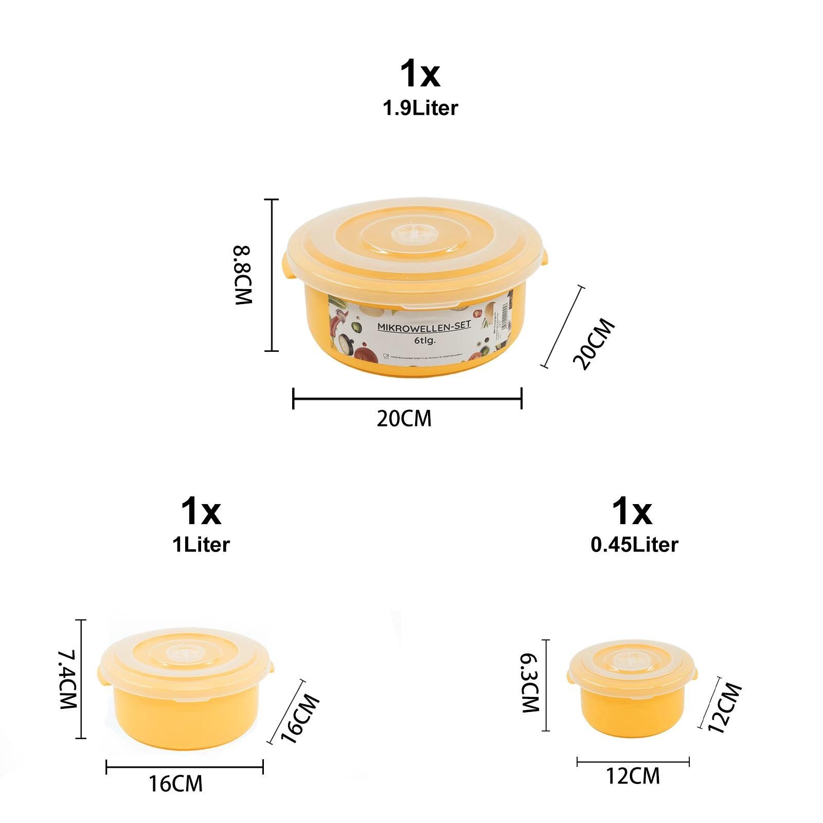Plentyfy Mikrowellenbehälter Vorratsdosen Set, Kunststoff, (PLENTYFY, Mikrowellenschüssel Set 6-tlg., rund, Orange, mit Entlüftung, Mikrowellengeschirr, Mikrowellendose, Microwave, Meal Prep, kunststoff, 6-tlg., Premium), Meal Prep Boxen - Mikrowelle