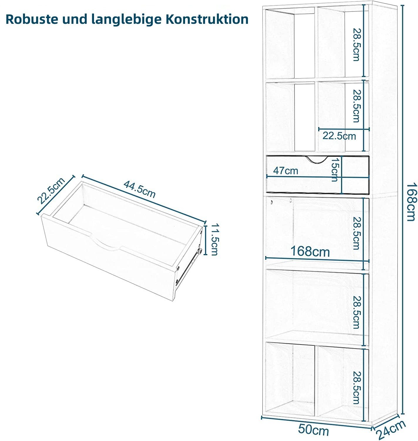 EUGAD Bücherregal, 1-tlg., Standregal mit Schublade, für Wohn-/Schlafzimmer