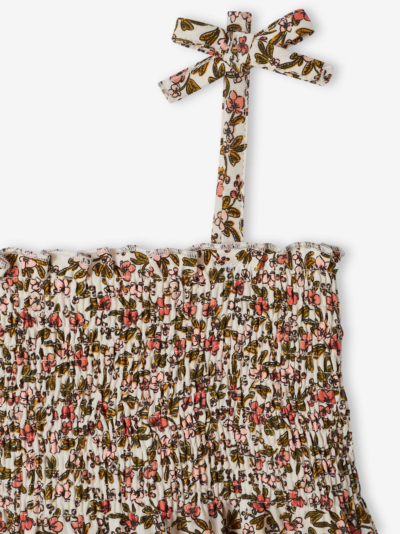 Vertbaudet Mädchen Top mit Blumenprint, gesmokt Oeko-Tex - pfirsich
