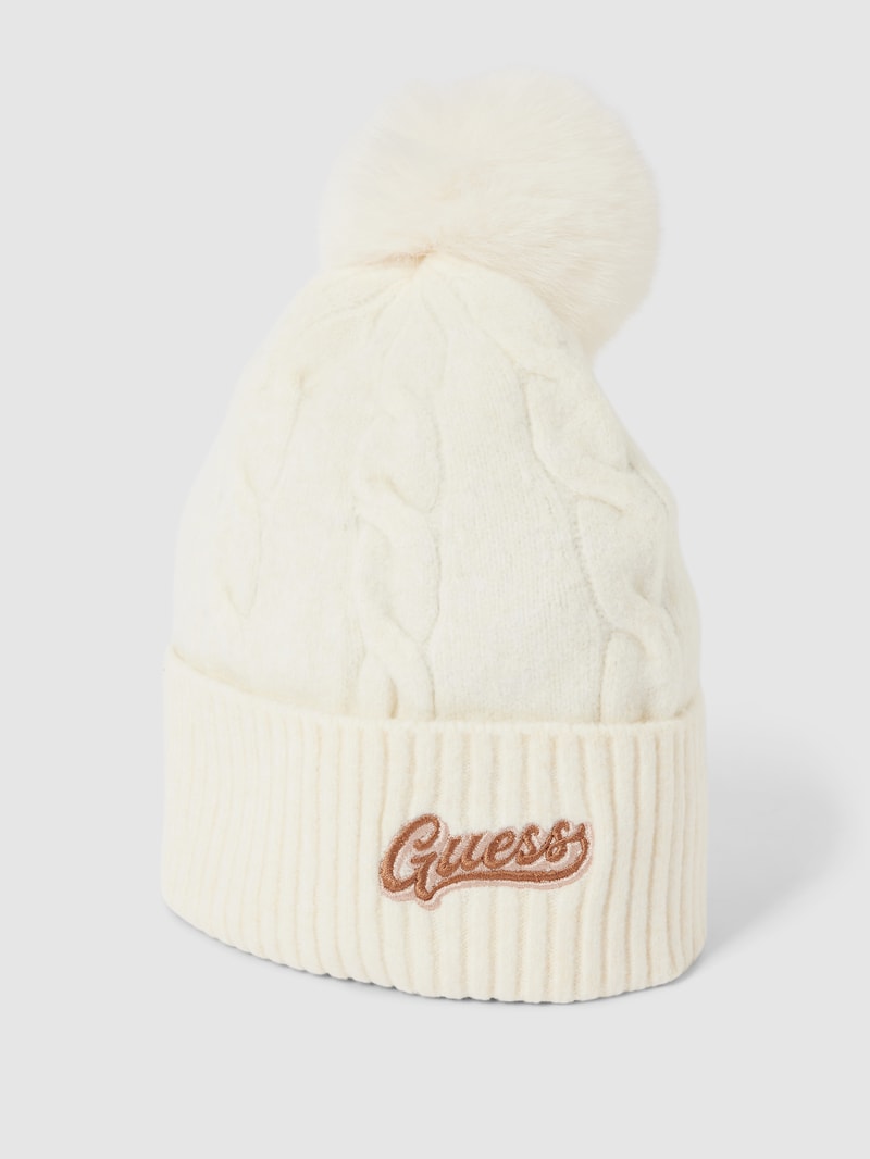 Pudelmütze mit Zopfmuster Modell 'MARION' in offwhite