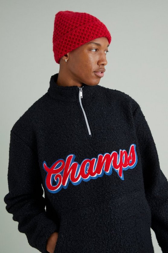 Oversize Sweatshirt mit 1/4 Reißverschluss und Bouclee-Applikation