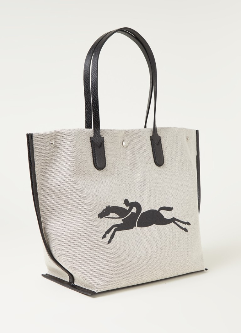 Geantă tote mare Longchamp Roseau cu logo și detalii din piele.