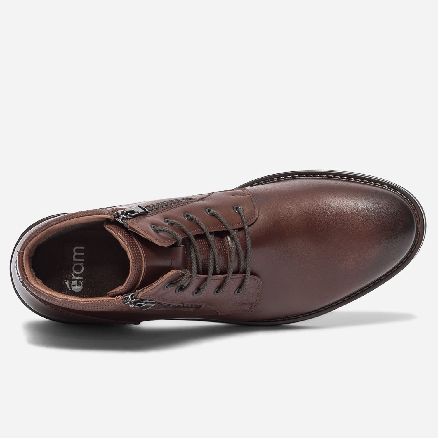 Boots cognac en cuir à lacet et zips