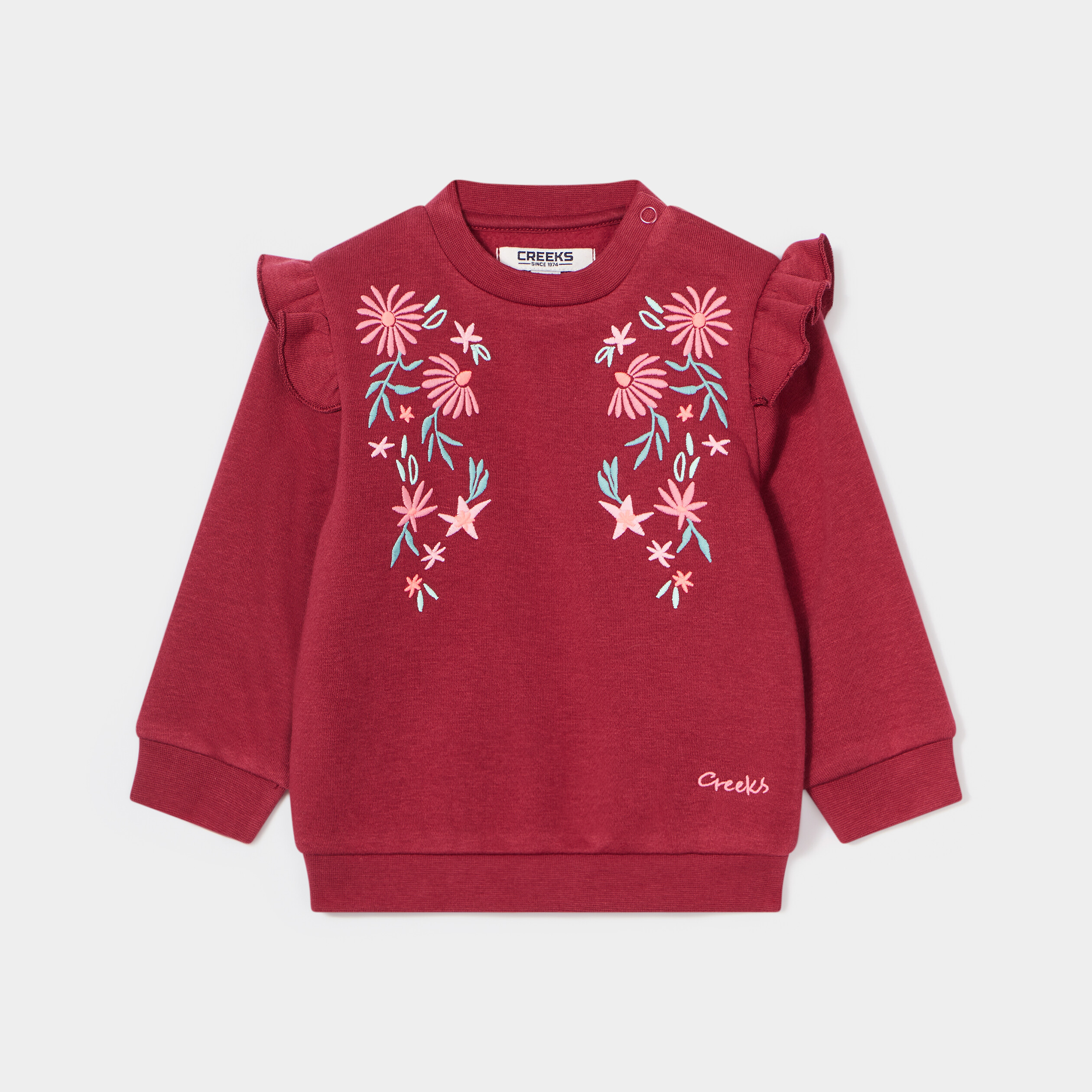 Sweat à volants et broderie Creeks rouge foncé bébé fille | La Halle