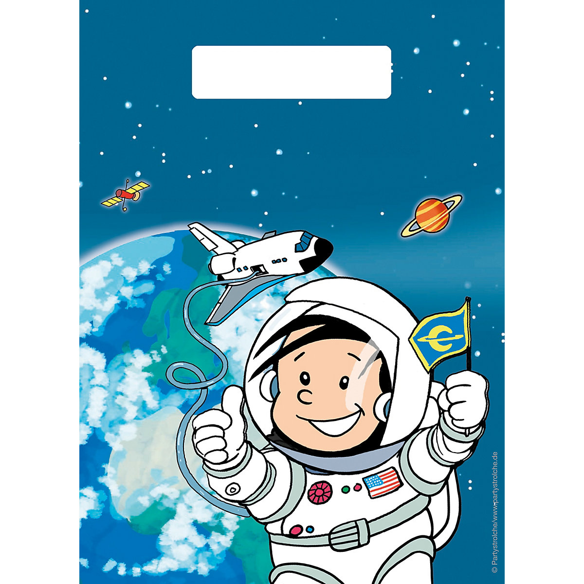Geschenktüte Mitgebseltüte Astronaut Flo, Kunststoff, 22 x 16 cm, 8 Stück