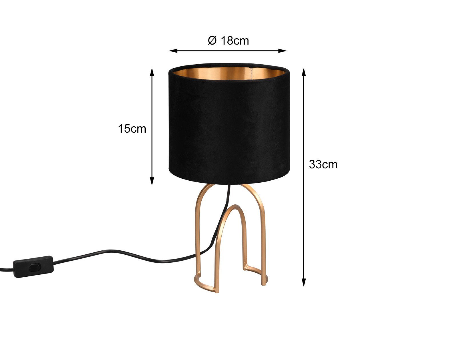 meineWunschleuchte LED Nachttischlampe, LED wechselbar, warmweiß, besondere Design-er Fensterlampe für Fensterbank Schwarz Gold, H 34cm